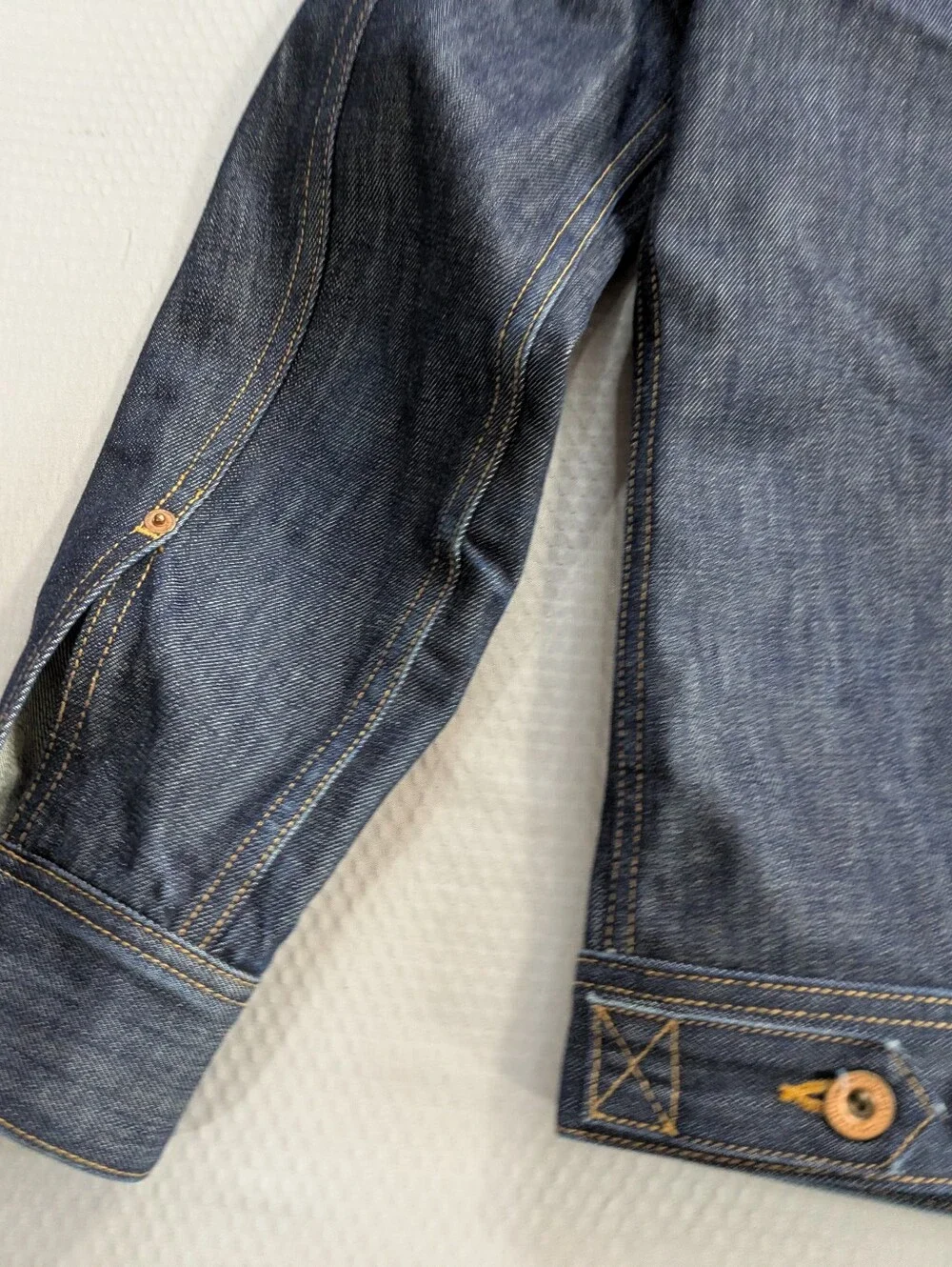 Taylor Stitch Selvage Denim Jacket Mens 38 Indigo Long Haul Trucker Organic EUC